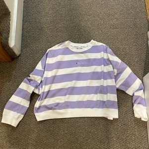 Champion Purple and White Striped Crewneck